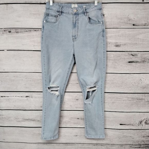 Cotton On 91 Jeans Lightwash Highrise Distressed Sz 8 Country Western Urban - Picture 2 of 9